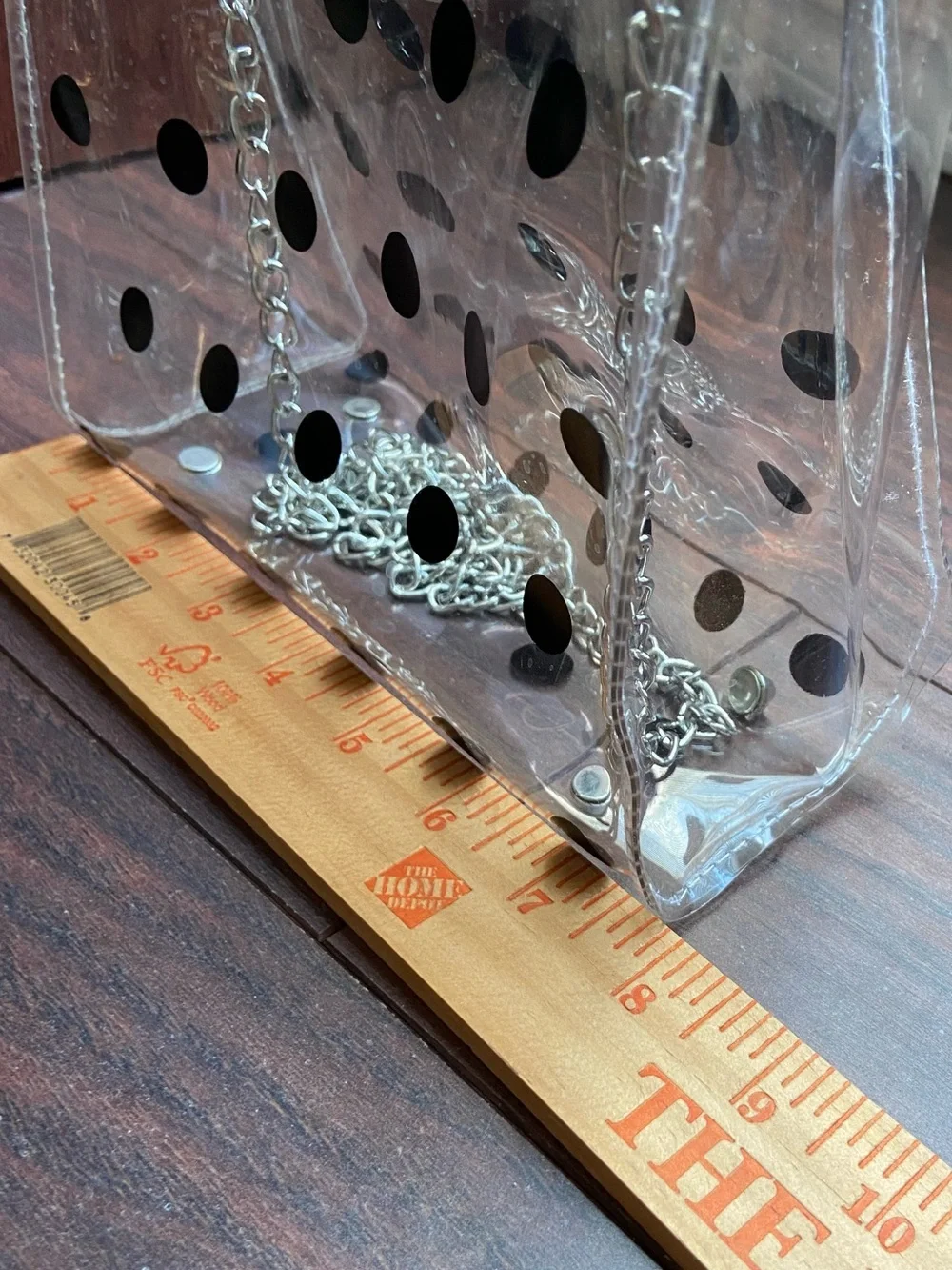 CLEAR SEE THROUGH HAND BAG BLACK POLKA DOTS ROCKABILLY